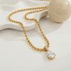 Stainless Steel Ball Chain Pear Cut CZ Choker Necklace 18K Gold Plated Beaded Teardrop CZ Pendant Necklace Fashion Jewelry