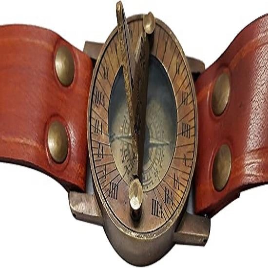 Comfort Marine Wearable Antique Sundial Compass Brass and Leather Wrist Compass