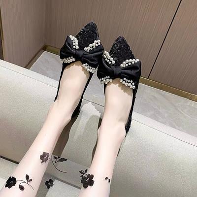 Модная женская обувь с острым носком и бантом, женские балетки, черные, жемчужные, шикарные и элегантные, модный люксовый бренд, весна 39 Y2k