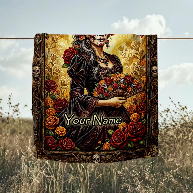 1PC Custom Name Day Dead Portrait flannel blanket versatile,all-season throw suitable for the living room,bedroom,camping,travel,and gift