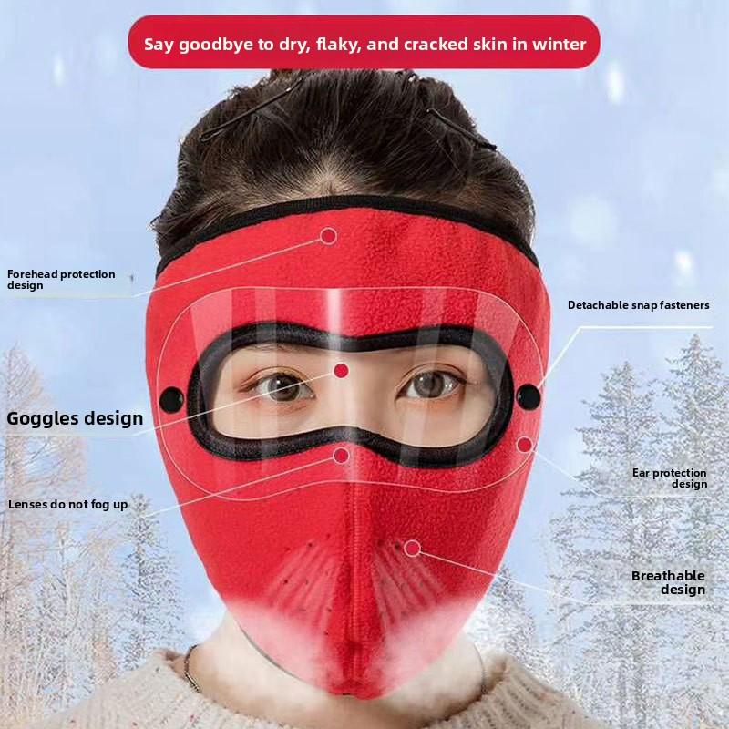 1-10PCS Thickened Fleece Face Mask with Earmuffs and Goggles for Fall and Winter Cold Proof Windproof Cycling Head Cover