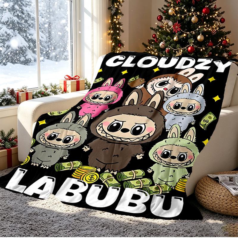 Labubu Pattern Blanket for Home Decoration, Bed, Sofa, Car Travel, Camping, Suitable for All Seasons, Birthday Christmas Gift