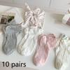 10 пар носков с бантиками, женские летние тонкие короткие носки, милые сетчатые дышащие белые летние носки-лодочки в корейском японском стиле