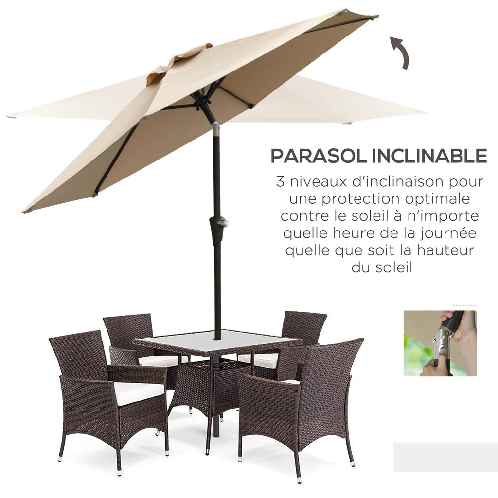 Garden Umbrella Straight Hexagonal Tilted Umbrella Diameter 2.3 X Height 2.16 M Metal High Density Polyester Beige