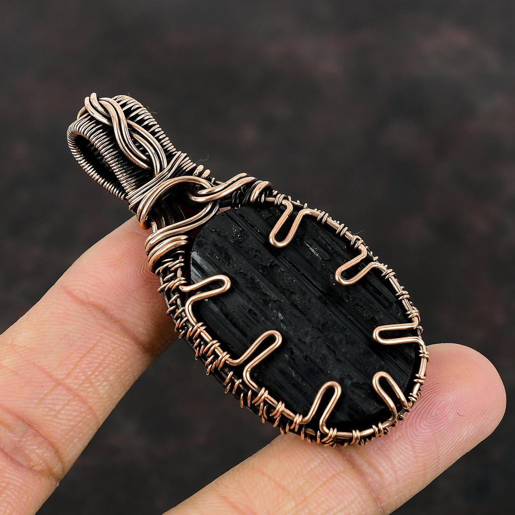 Черный турмалин грубый кулон медная проволока обернутая кулон ручная работа проволочная обертка ювелирные изделия удивительный кулон драгоценный камень медные ювелирные изделия подарок для жены