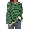 Women's Autumn and Winter Simple Casual Striped Round Neck Long Sleeve Pullover Colour Block Top