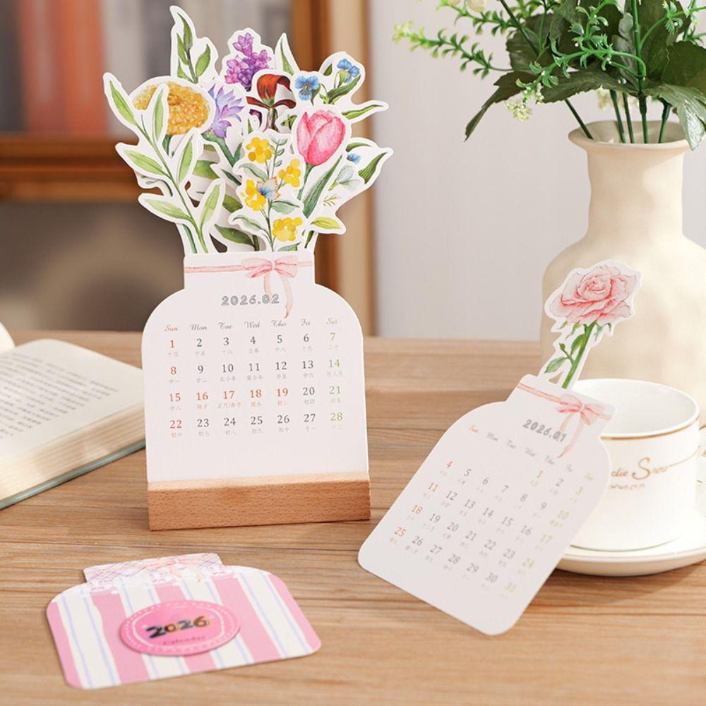 Detachable Base Bloomy Flowers Desk Calendar 2026 Desktop Calendar for Table Desk Decor