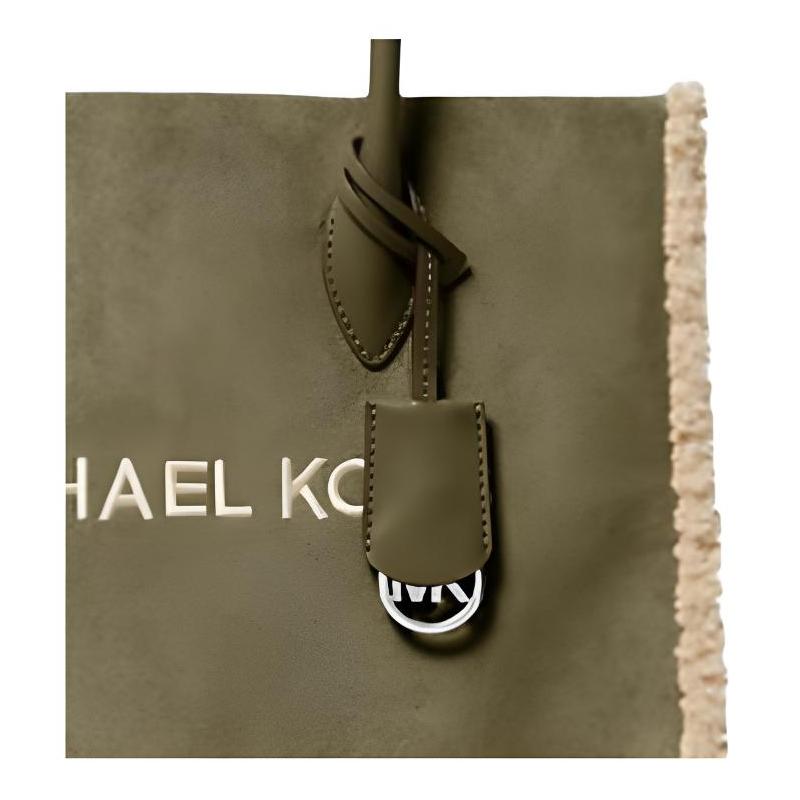 Michael Kors Сумка-тоут с буквенным логотипом бренда Mirella, сумка-тоут, сумка для покупок, на плечо, замша и искусственный шерпа, ручная сумка, средняя, женская, оливково-зеленая