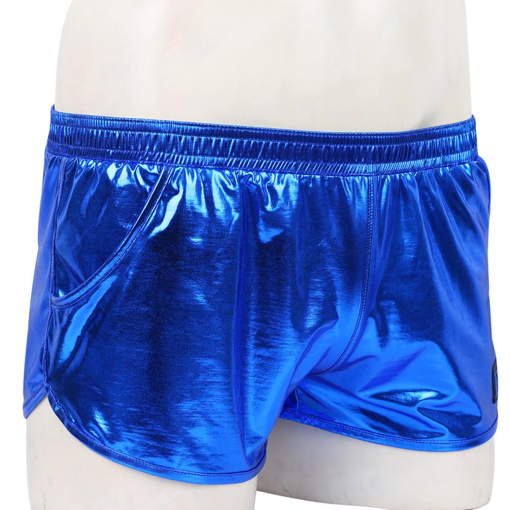Low Shiny Rise Metallic Mens Elastic Waistban Trunks Boxer Shorts Lounge Short Pants Beachwear