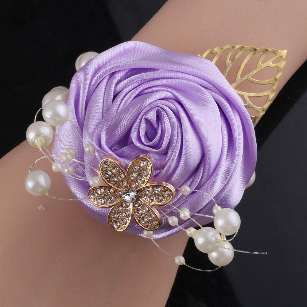 Artificial Rose Bridesmaid Wrist Flowers Ribbon Wedding Flower Bracelet Wedding Party