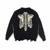 Unisex Oversized Cotton Knit Sweater With Skeleton Print Streetwear Loose Fit Teens Adults Fall 2025