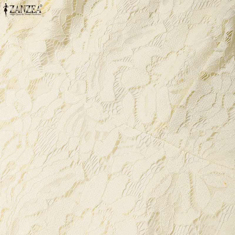 ZANZEA Женское платье макси с круглым вырезом, короткими рукавами и кружевной отделкой пэчворк