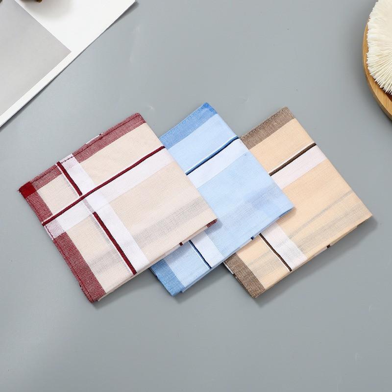 3Pcs 40x40cm Vintage Plaid Striped Woven Polyester Cotton Men Handkerchiefs Sweat Wiping Square Towels Soft Absorbing