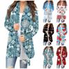 Women's Fashion Casual Christmas Print Medium Length Cardigan Jacket Coat