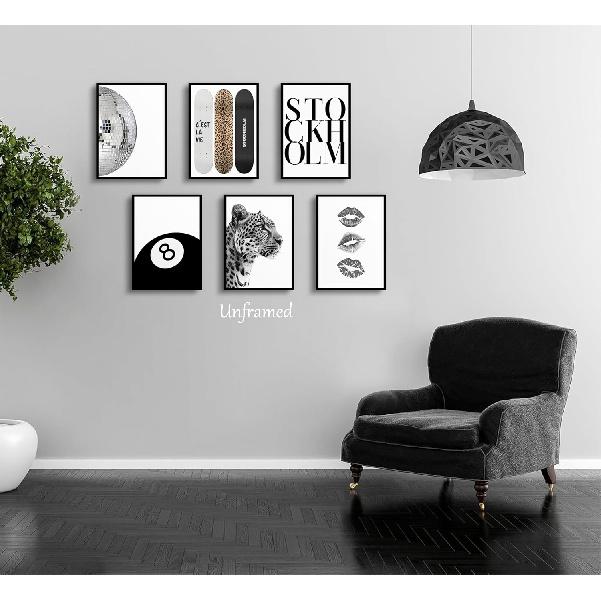Fashion Trendy Leopard Wall Art Set of 6 Stockholm Preppy Room Painting Picture Wall Decor Black White Aesthetic Cheetah Poster Print Artwork for