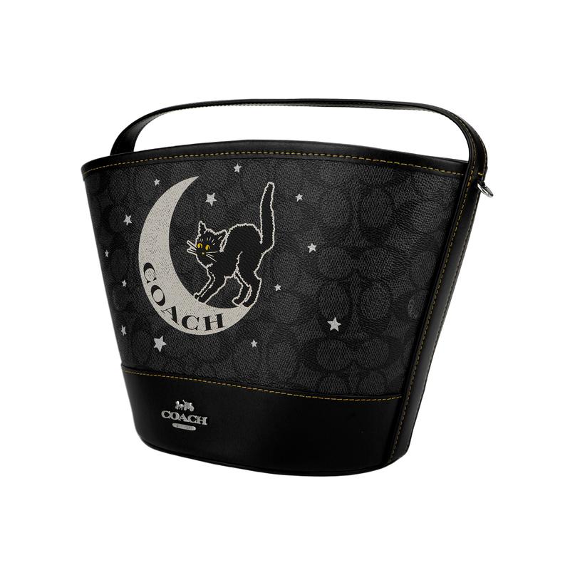 Coach Trick Or Treat 22 Печать Покрытие Холст Сумка Маленькая Унисекс Пара Черный