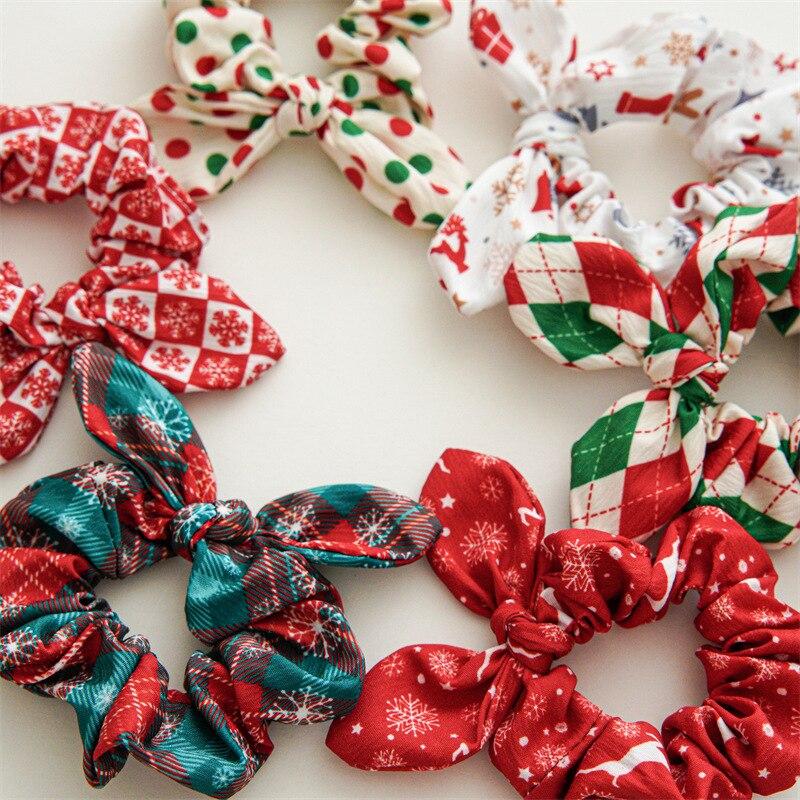 Новый Рождественский принт с бантом, петля для волос, модная эластичная повязка для волос в горошек, веревка для волос, кольцо для волос, резинка, женское украшение для волос, головной убор, подарок