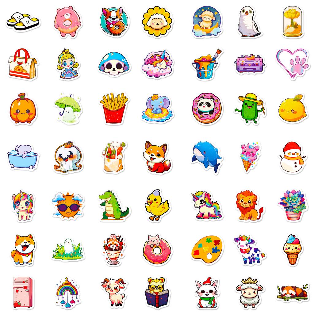 100 New Style Mixed-match Cartoon Doodle Animal Food Stickers DIY Suitcase Notebook Water Cup Stickers