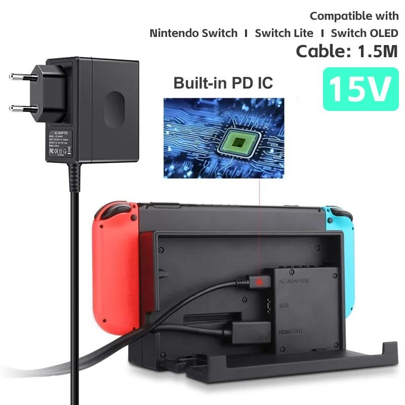 Сетевой адаптер Зарядное устройство Совместимое Nintendo Switch EU/US Вилка для NS Switch Lite/OLED Контроллер Быстрая зарядка Комплект Аксессуары
