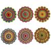 Набор из 6 сосновых подставок с мандалой диаметром 4 дюйма, уникальный дизайн ручной работы в форме цветка диаметром 10 см