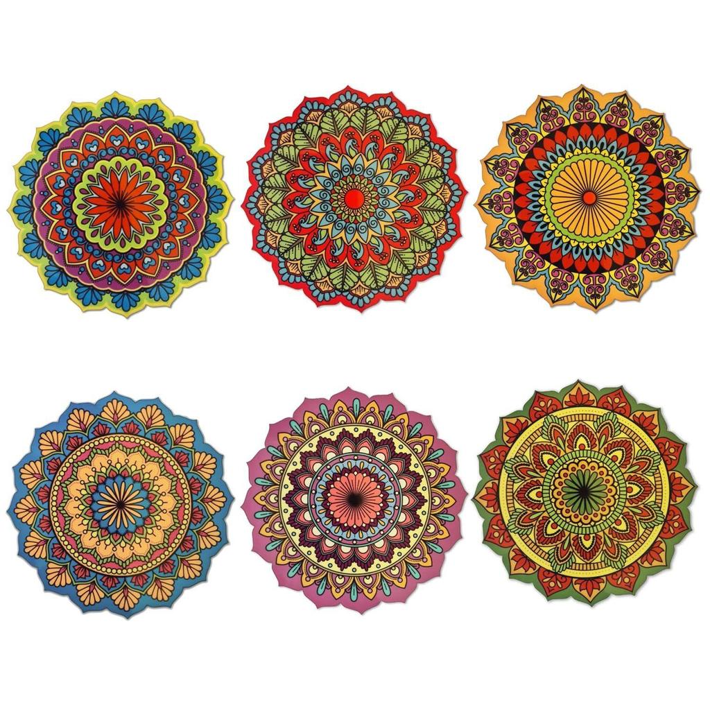 Набор из 6 сосновых подставок с мандалой диаметром 4 дюйма, уникальный дизайн ручной работы в форме цветка диаметром 10 см