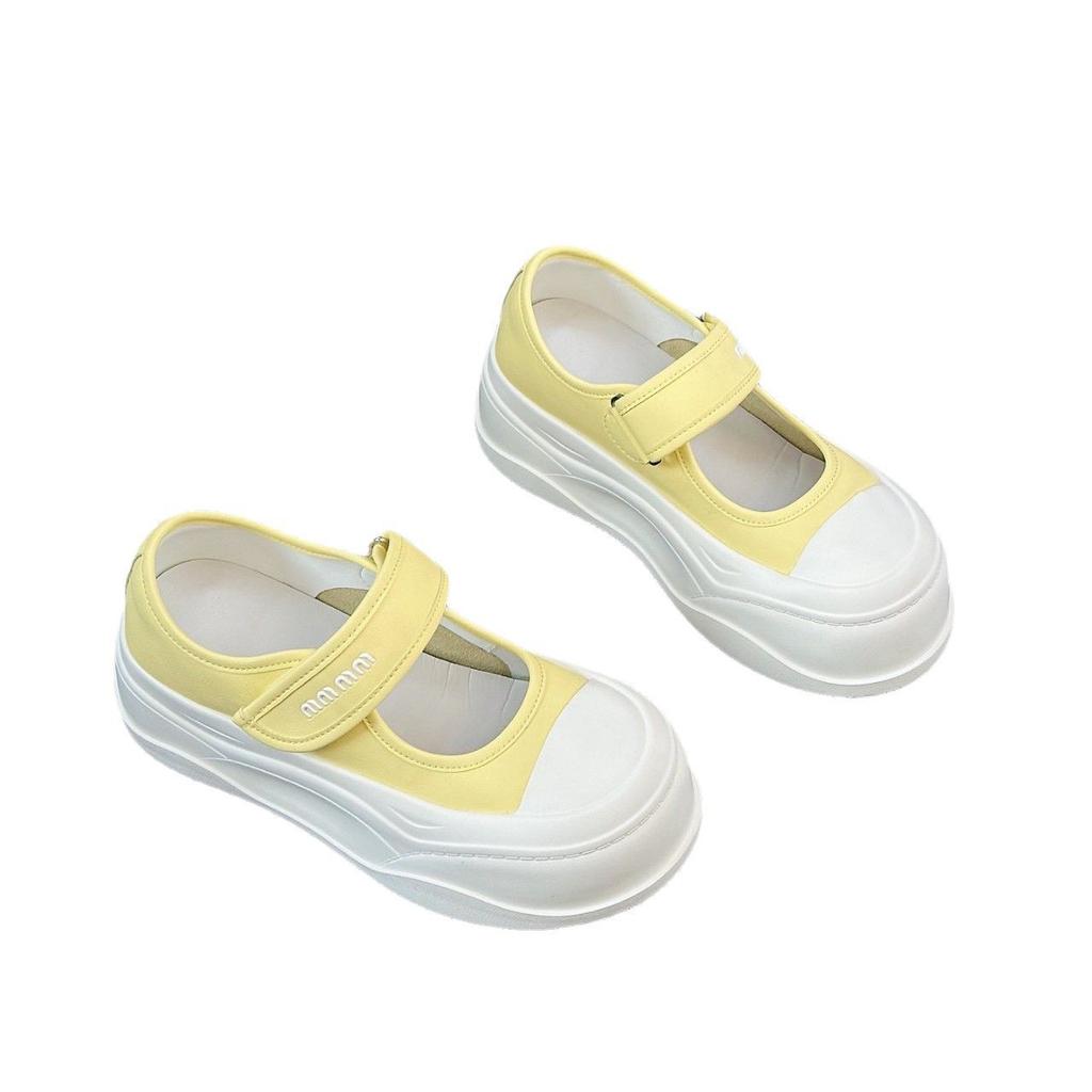 European soft leather big head muffin platform white shoes women's versatile Velcro small man height increase casual Mary Jane shoes