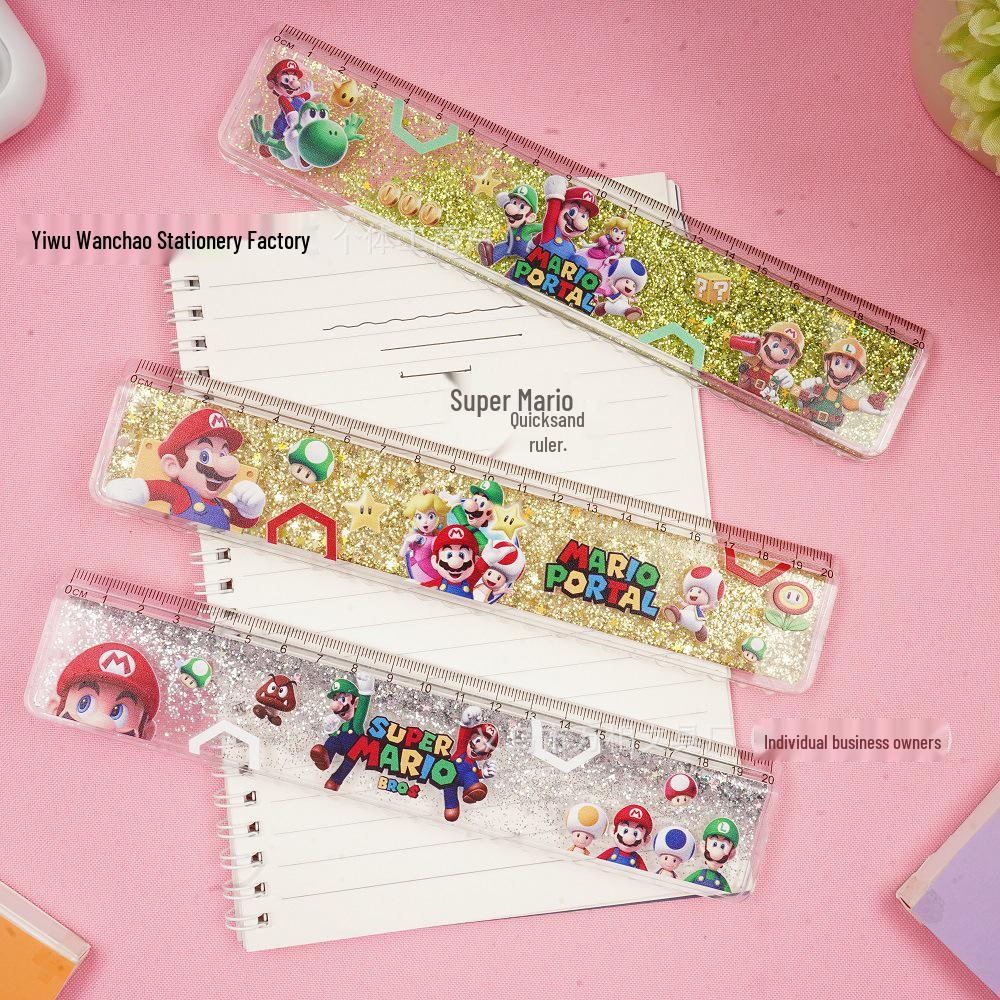 Super Mario Glitter Ruler - Cute 20cm Student Stationery