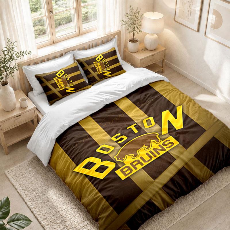 Bedding Set 1 Duvet Cover 2 Pillowcases Boston Bruins Print Bedroom Home Decoration