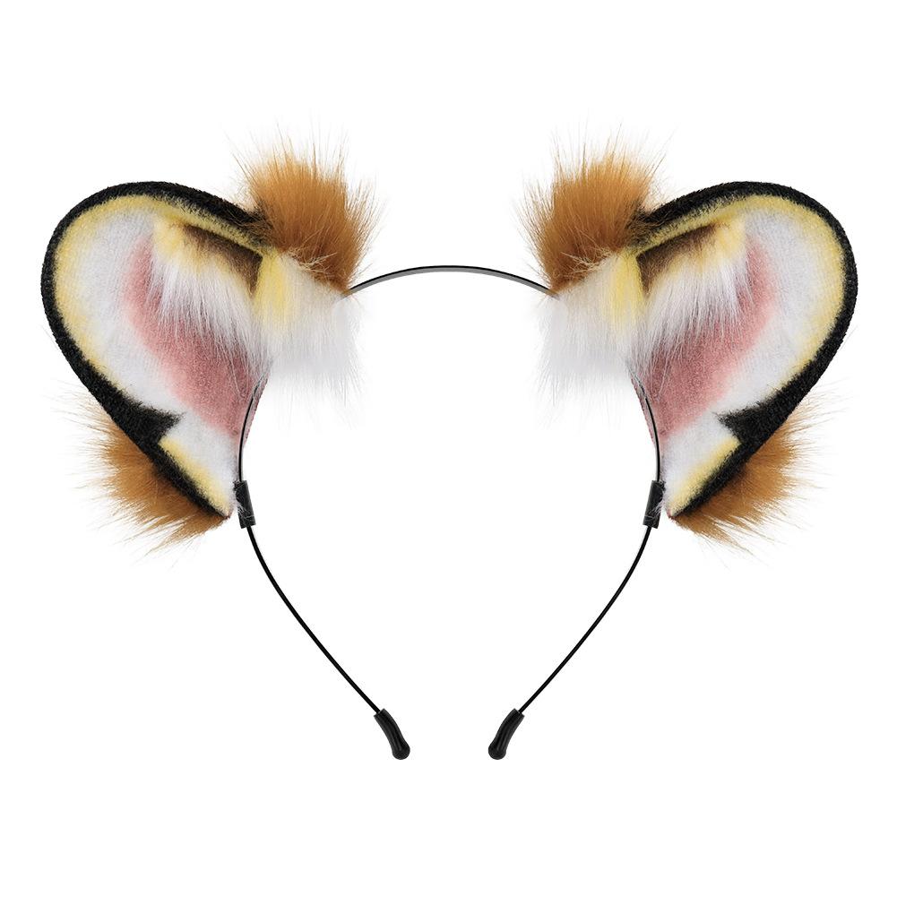 Handmade tiger headband with plush, realistic animal ears cosplay Hair accessories, stage performance props