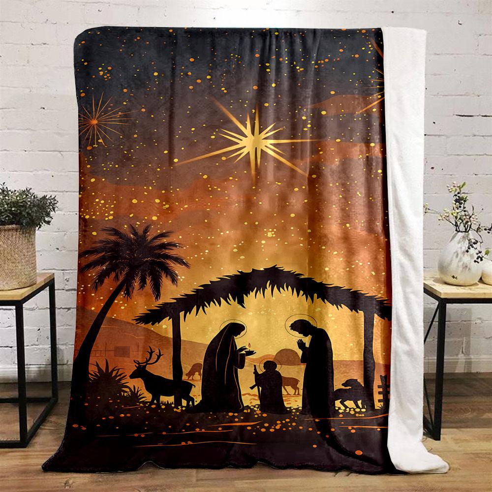 Nativity Scene with Starry Night Patterned flannel blanket perfect for the bedroom living room, sofa, or a little nap