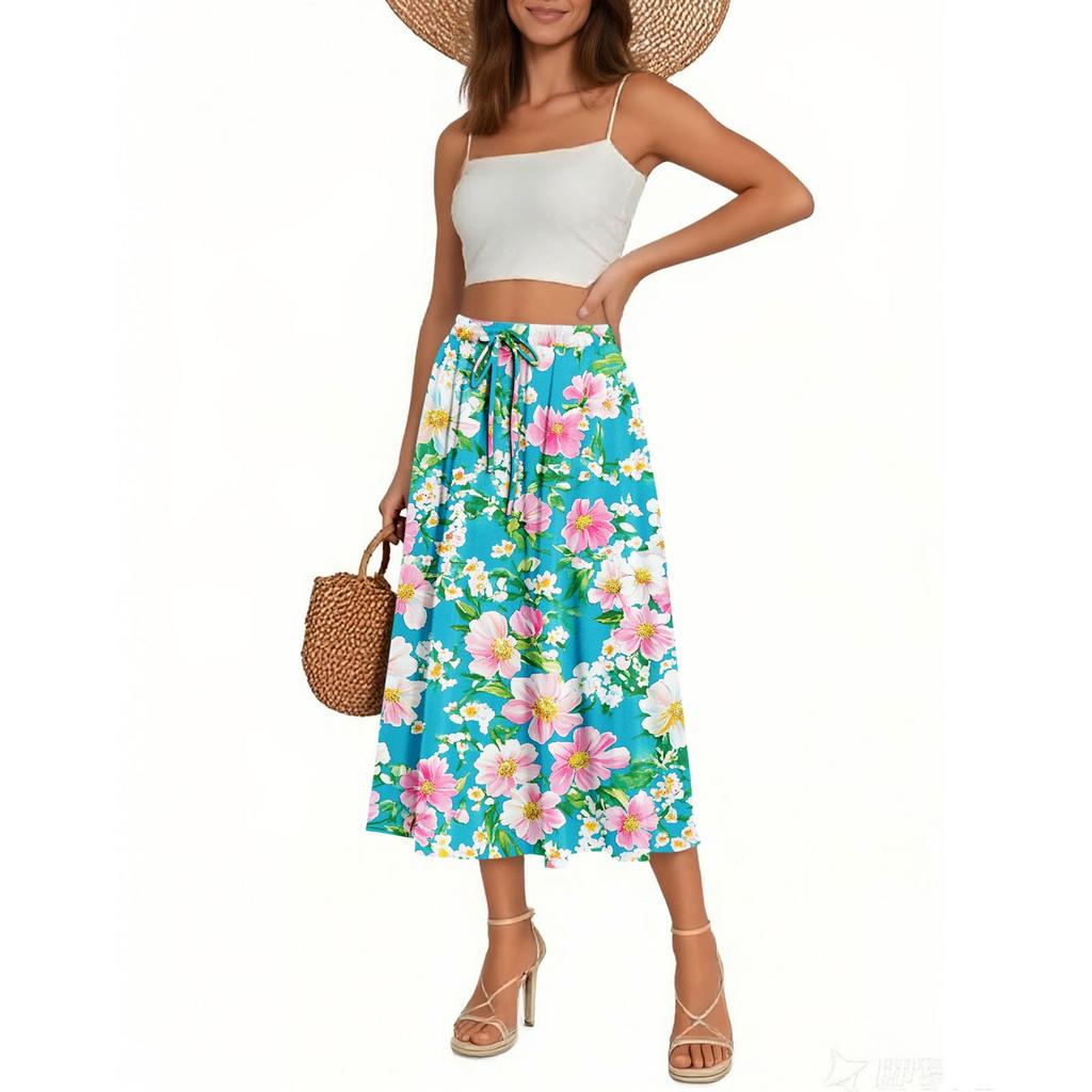 Women's Skirt Bohemian Skirt Floral Print Casual Temperament Pocket Skirt