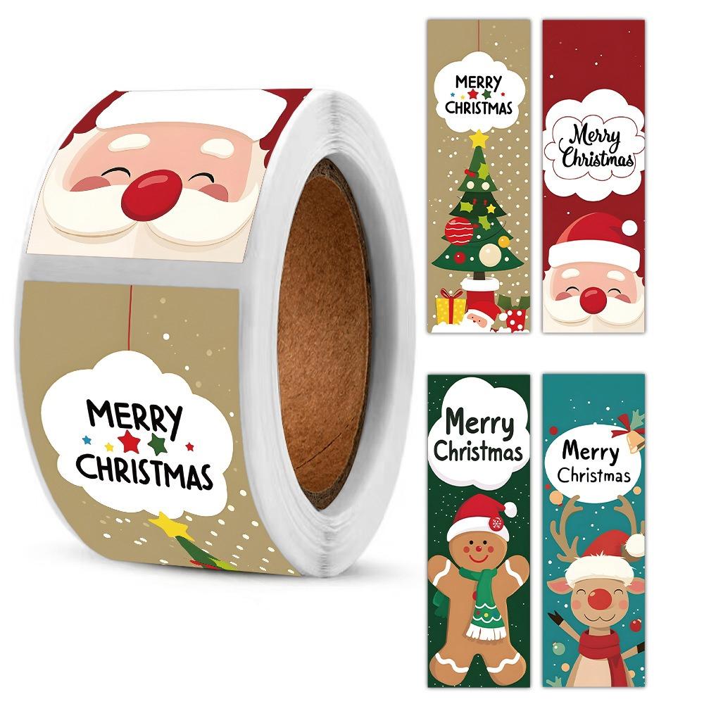 120PCS Multicolor Merry Christmas Stickers 7.6*2.5cm Cartoon Santa Snowman Packaging Decals Package Decoration Mixed Pattern