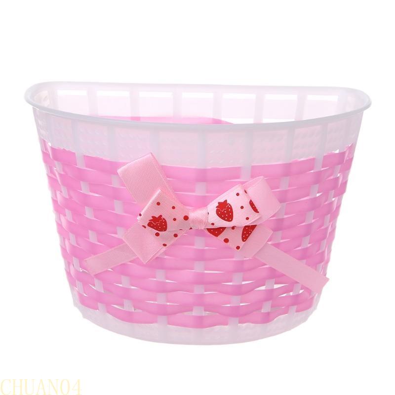 A1A2 Scooter Basket Children Bike Plastic Knitted Bow Knot Front Handmade Bag