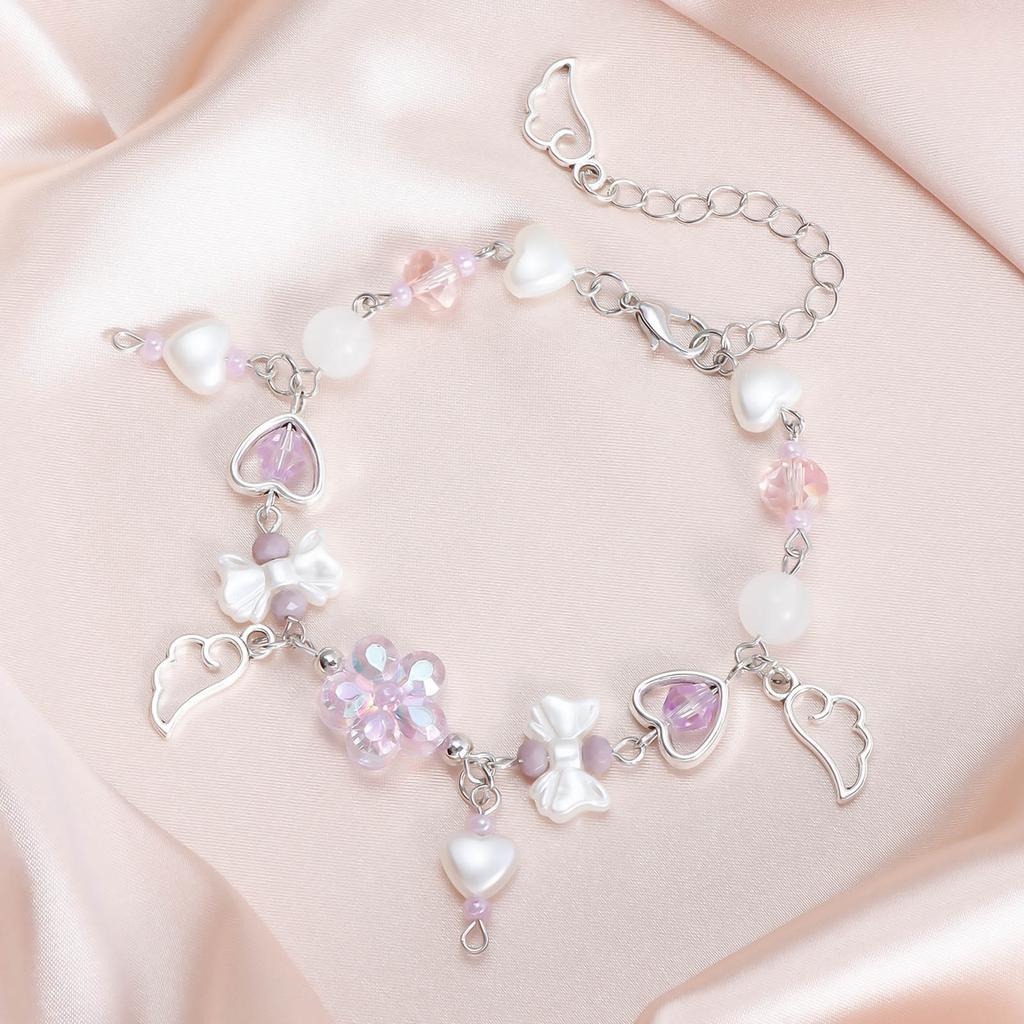 Acrylic Heart Bowknot Bracelets for Women Aesthetic Tassels Handchain Stylish Wristband Jewelry for Fashion Individuals