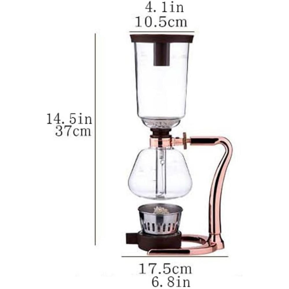 Aluminum Espresso Siphon Coffee Pot with 7"-Shaped Handle, Brew Coffee Brewer with Stainless Steel Filter for Home Offic