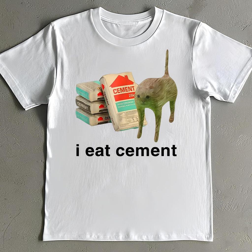 I Eat Cement Shirt - Funny Cursed Cat Meme T-Shirt - Weirdcore Tee