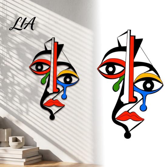 Geometric Face Wall Decor Colorful Abstract Metal Art, Quirky Funny Minimalist Art Hanging Sculpture, Modern for Living Room, Bedroom Gallery