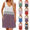 Women's Casual Print Summer Bohemian Beach Dress With Pockets V Neck Tank Dress