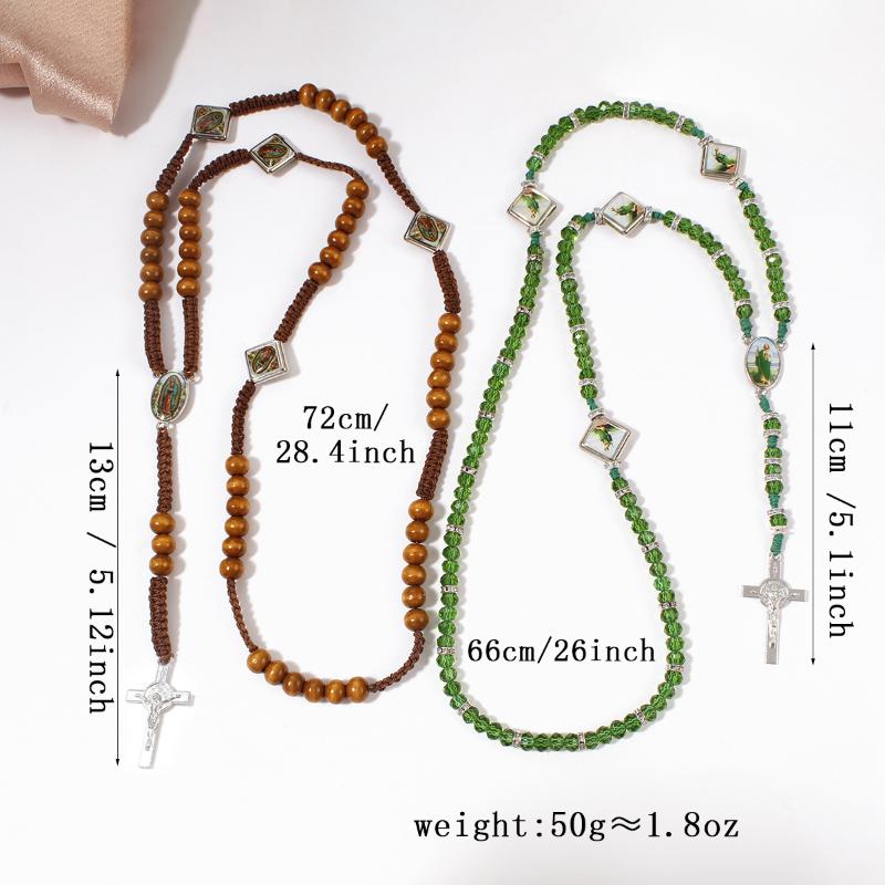 [HF][HS]1Pc Virgin Mary/st Benedict Rosary Beads Necklace For Women Men Catholic Jesus Christ Cross Crucifix Pendant Long Chain