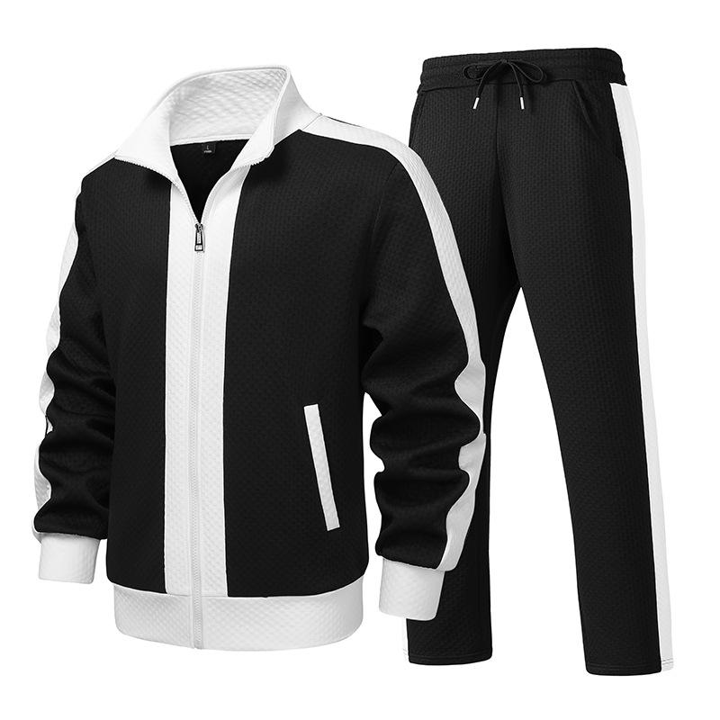 Двух peças спортивный костюм для подростков мальчиков, Color Block, Пэчворк, Повседневный, Корейский стиль, Стойка воротник, Свободный крой
