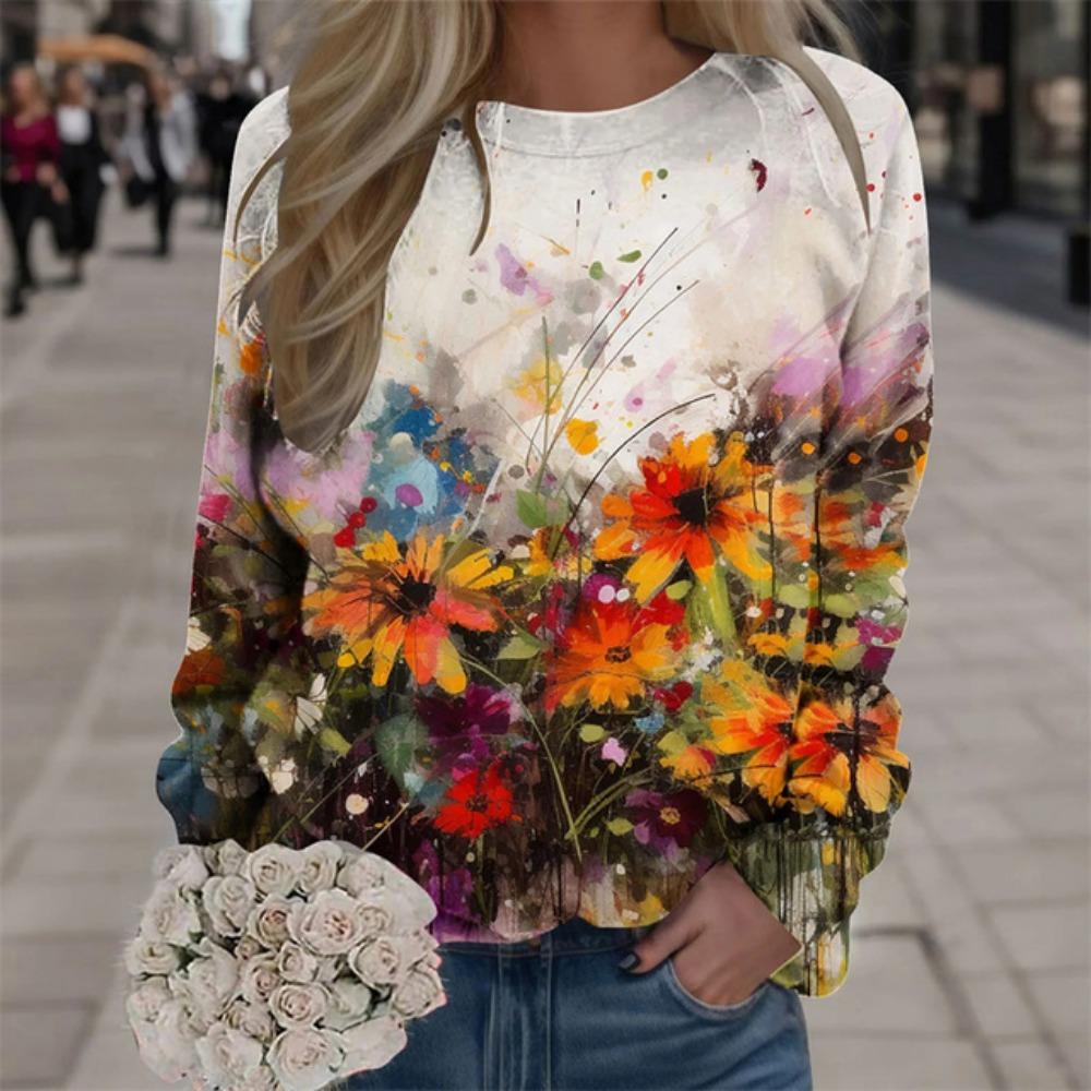 Harajuku Новые 3D-печатные красочные свитшоты с цветами Модные женские уличные свитера Зимние женские цветочные графические топы Одежда