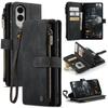 For Samsung Galaxy S25 Edge Phone Cases with Strap CASEME C30 Zipper Multiple Card Holder PU Leather Cover