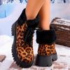 Leopard Platform Women Snow Ankle Boots Fashion Mid Heels Boots Leather Designer Shoes 2024 Trend Winter New Dress Botas Mujer
