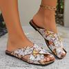 Women's Square Toe Slippers Retro Open Toe Flat Casual Beach Shoes for Women Outdoor Light Women's Slides Shoes Female Sandals