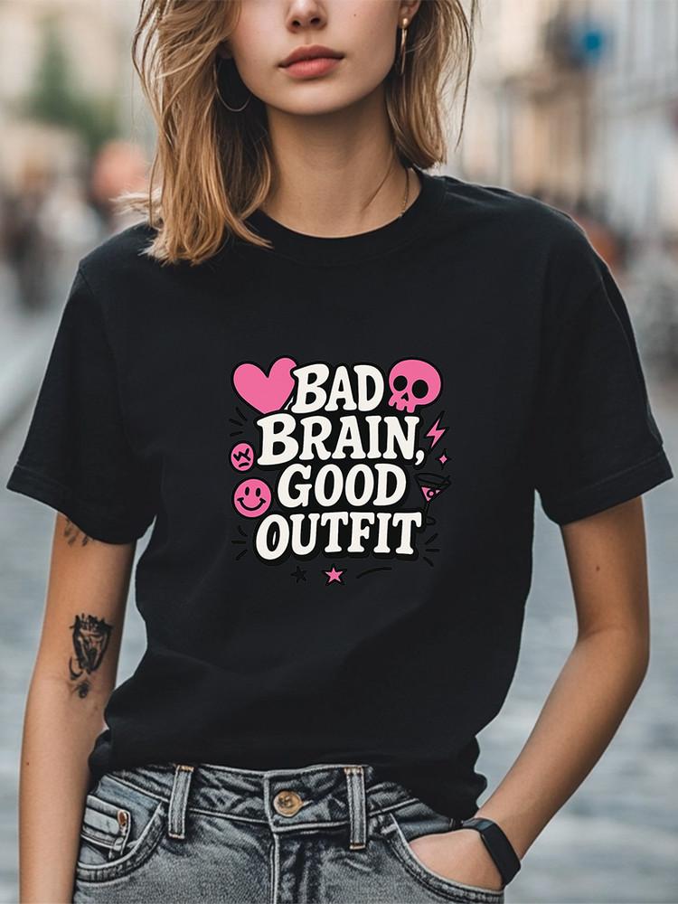 Футболка Bad Brain Good Outfit Смешная Графическая Футболка Стиль Y2K Ретро Милый Стиль Футболка Женская Унисекс Футболка
