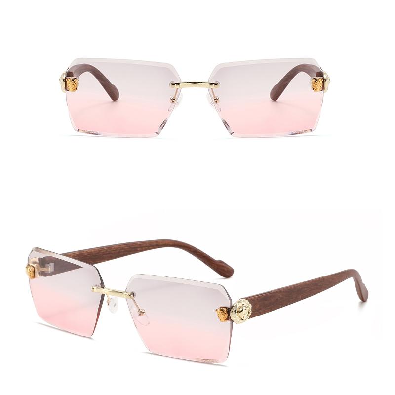 Photochromic Sunglasses Men Women Rimless Square Sun Glasses Leopard Head Metal Frame UV Protection Outdoor Sunscreen Eyewear