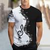 2024 Men Clothing Daily Casual Short Sleeve Street Designer Tees  Men'S T-Shirt 3d Music Notes Printed Top Loose Oversized Shirt