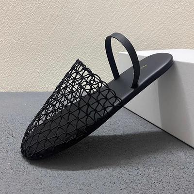 Французские ретро полые рыболовные сети поверхность тканая сумка голова сандалии женские 2025 новые плоская подошва удобные повседневные тапочки для улицы