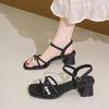 Fashion Summer New Style Popular Square Toe Fashionable Women Sandals Eelgant Ladies Crystal Narrow Band Low Heels Sandals Zapatos Mujer