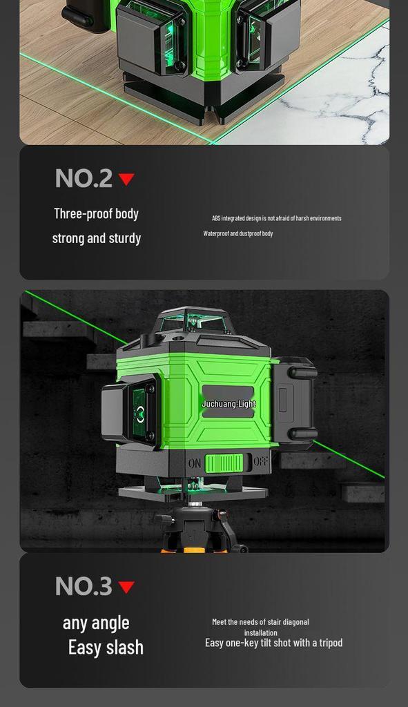 Green Light Laser 8/12/16 High-Precision Infrared Level for Walls/Floors